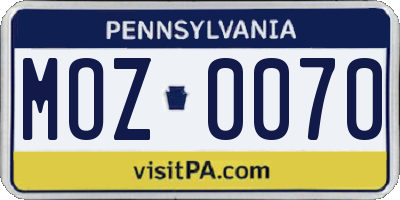 PA license plate MOZ0070