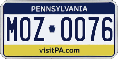 PA license plate MOZ0076