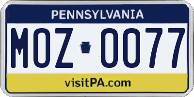 PA license plate MOZ0077