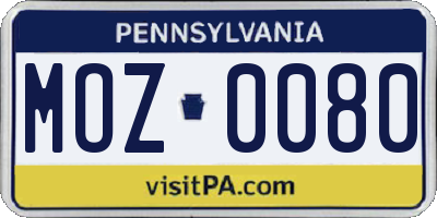 PA license plate MOZ0080
