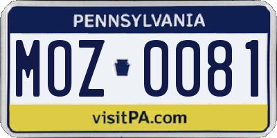 PA license plate MOZ0081