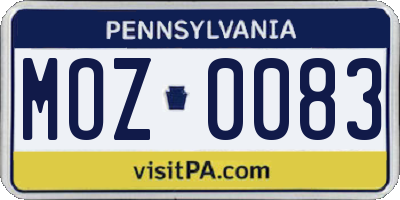 PA license plate MOZ0083