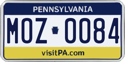 PA license plate MOZ0084