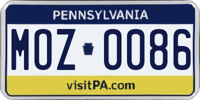 PA license plate MOZ0086