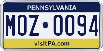 PA license plate MOZ0094
