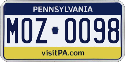 PA license plate MOZ0098