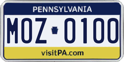 PA license plate MOZ0100