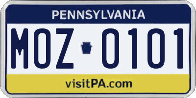 PA license plate MOZ0101