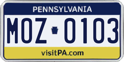 PA license plate MOZ0103
