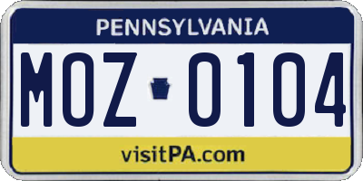 PA license plate MOZ0104