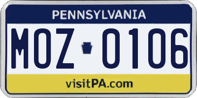 PA license plate MOZ0106