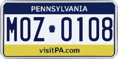 PA license plate MOZ0108