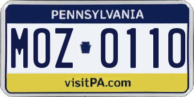 PA license plate MOZ0110