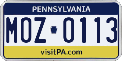 PA license plate MOZ0113