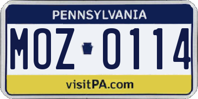 PA license plate MOZ0114