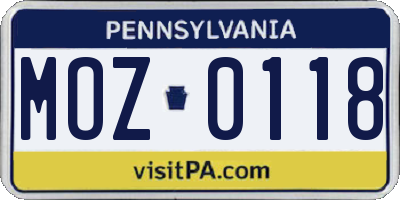 PA license plate MOZ0118