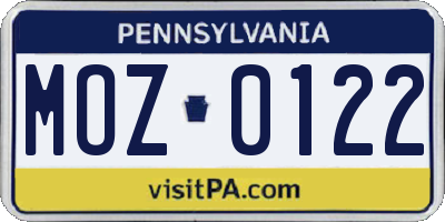 PA license plate MOZ0122