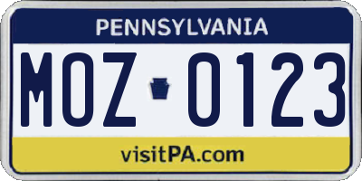 PA license plate MOZ0123
