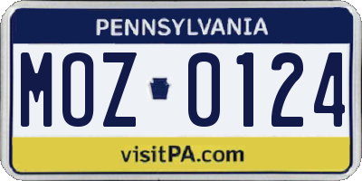 PA license plate MOZ0124