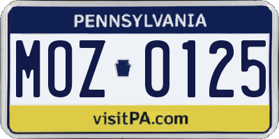 PA license plate MOZ0125