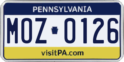 PA license plate MOZ0126