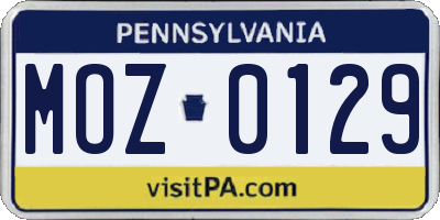 PA license plate MOZ0129