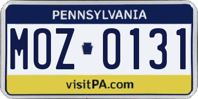 PA license plate MOZ0131