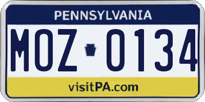 PA license plate MOZ0134