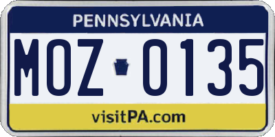 PA license plate MOZ0135