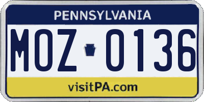 PA license plate MOZ0136