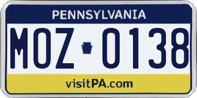 PA license plate MOZ0138
