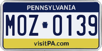 PA license plate MOZ0139