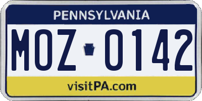 PA license plate MOZ0142