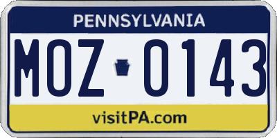 PA license plate MOZ0143