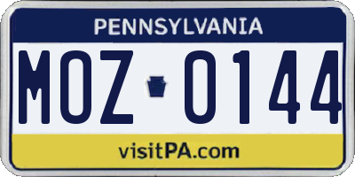 PA license plate MOZ0144