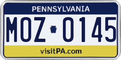 PA license plate MOZ0145