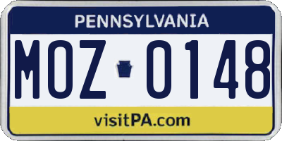 PA license plate MOZ0148