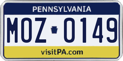 PA license plate MOZ0149