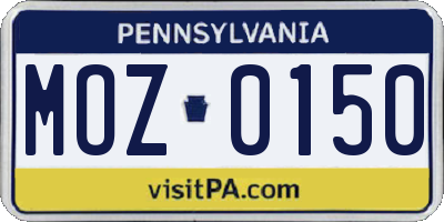 PA license plate MOZ0150