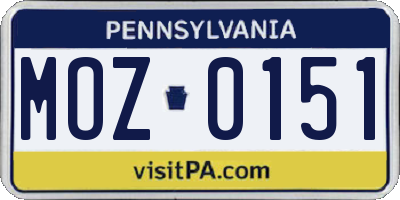 PA license plate MOZ0151