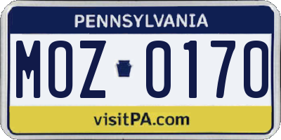 PA license plate MOZ0170