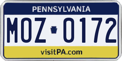 PA license plate MOZ0172
