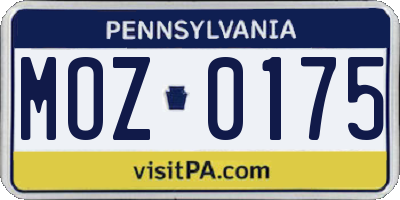 PA license plate MOZ0175