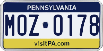 PA license plate MOZ0178