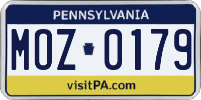 PA license plate MOZ0179