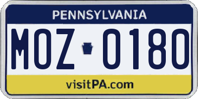 PA license plate MOZ0180