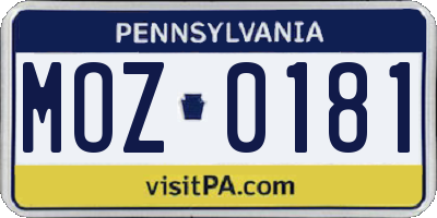 PA license plate MOZ0181