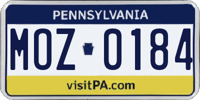 PA license plate MOZ0184