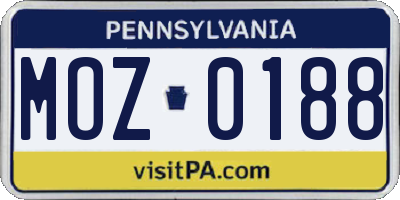 PA license plate MOZ0188