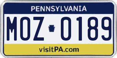PA license plate MOZ0189